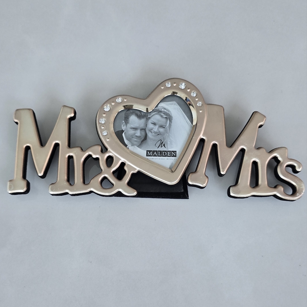 Mr. & Mrs. Heart Picture Frame With Rhinestones